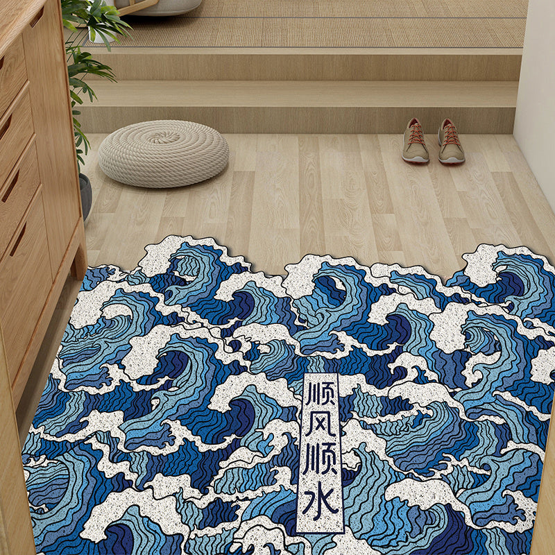 Downwind And Smooth Sea Wave Japanese Silk Circle Entry Door Mat