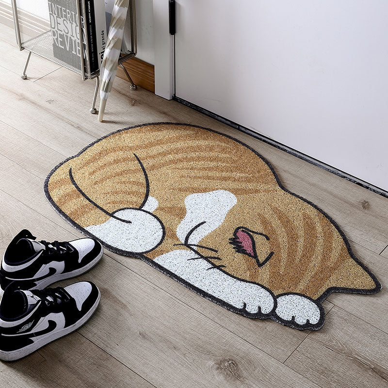 A porch mat in the shape of a cartoon cat