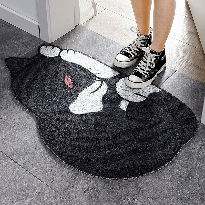 A porch mat in the shape of a cartoon cat