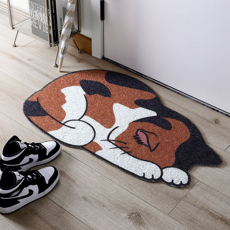 A porch mat in the shape of a cartoon cat