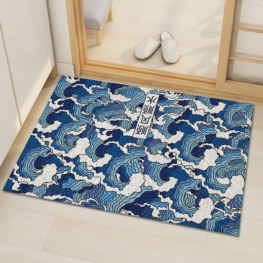 Downwind And Smooth Sea Wave Japanese Silk Circle Entry Door Mat