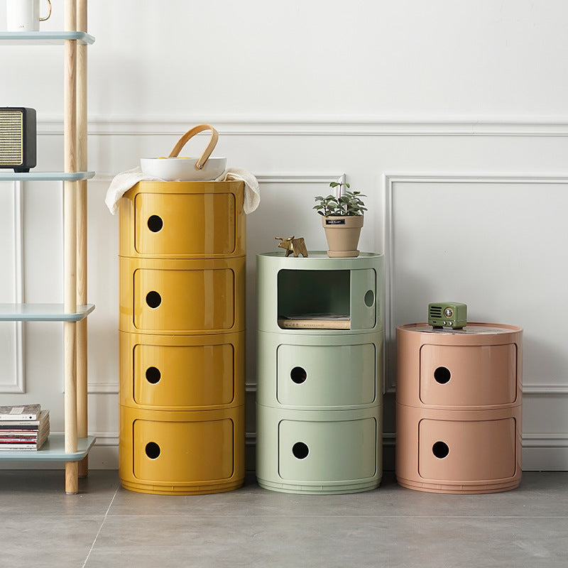 Round Bedside Table Modern Plastic Storage Cabinet Multi-layer Small Side Cabinet Living Room Locker